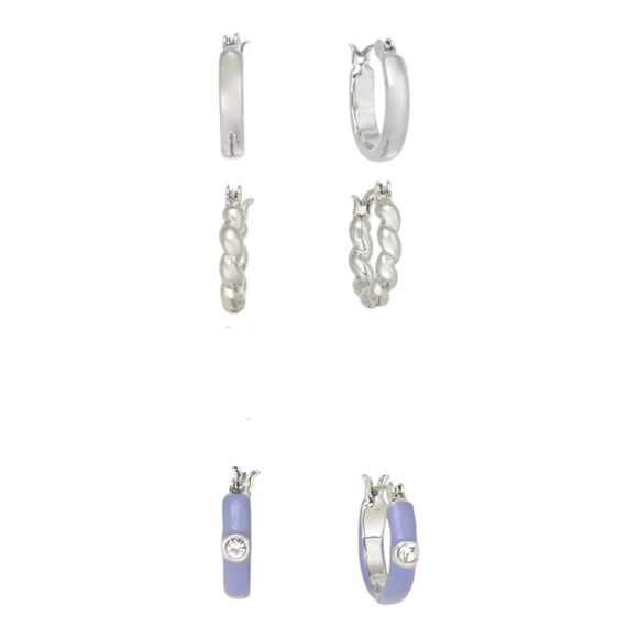 🎁On 34th 3-Pc. Set Small Pavé & Color Mixed Style Hoop Earrings, 0.6" - Picture 2 of 8